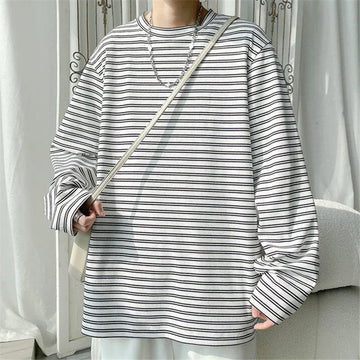 AIDASE  -  Spring Autumn Striped T-Shirts Men Round Neck Long Sleeve Loose Casual Tshirt Male Streetwear Tees Fashion Tops Plus Size aidase-shop